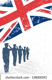 UK ,British Flag Saluted By Soldier Silhouette