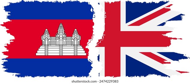 UK and Cambodia grunge flags connection, vector