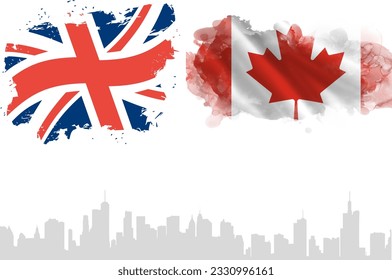 UK and Canada Vector Flag with the background of Buildings. Vector Illustration
