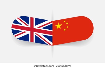 UK and China flags. Chinese and British flag, national symbol design. Vector illustration.