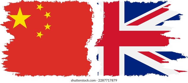 Conexión de banderas de grifo del Reino Unido y China, vector