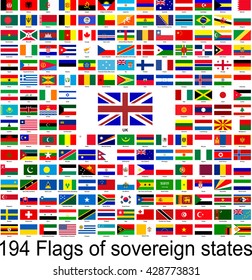 UK, collection of vector images of flags of the world
