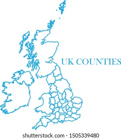 UK Counties blue line map vector