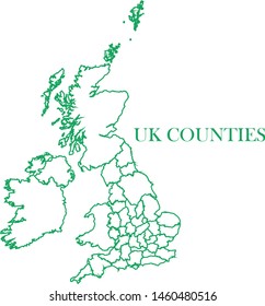 UK counties green line map vector