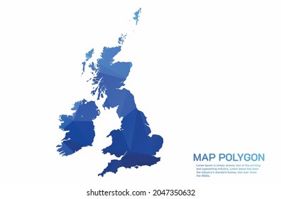 Mapa de condados del Reino Unido Resumen Gradiente de bajo estilo de polo geométrico rugoso triangular con fondo blanco
