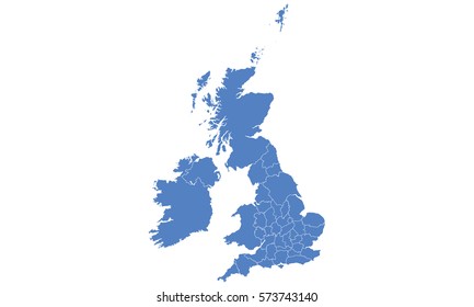 Uk Counties map blue color