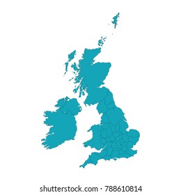 UK Counties map. Blue and Pink polygonal shape vector illustration on white background. Vector illustration eps 10.