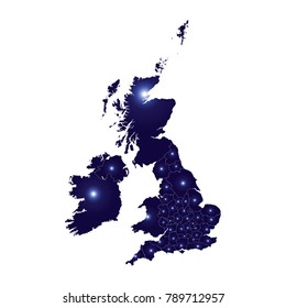 UK Counties map. Blue and Pink polygonal shape vector illustration on white background. Vector illustration eps 10.