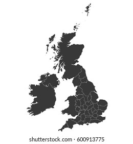 Uk Counties Map Color Black