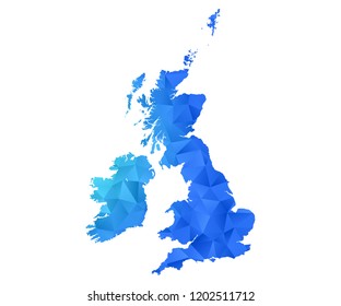 uk Counties map in geometric blue polygonal style modern design on white background. Vector illustration.map in geometric blue polygonal style modern design on white background. Vector illustration.
