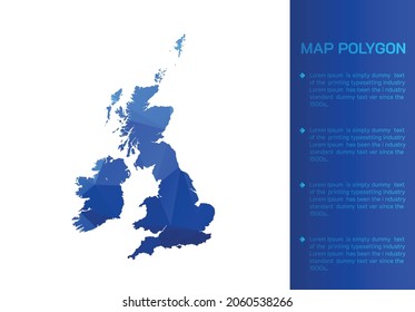 Uk Counties map in geometric blue polygonal style modern design on white background. Vector illustration map in geometric blue polygonal style modern design on white background. Vector illustration.