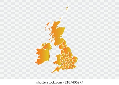 Condados del Reino Unido mapean el color del polvo de oro sobre el fondo blanco png