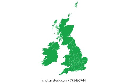 UK Counties map green color