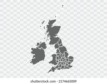 Uk Counties Map grey Color on Background png