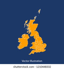 UK Counties map - High detailed color map of UK Counties. flat design style, clean and modern.Vector illustration eps 10