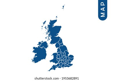 UK Counties Karte hoch detailliert auf weißem Hintergrund. Abstraktes Design, Vektorgrafik eps10