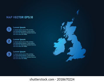 Uk Counties map, infographic style , on dark background with Map World. Wire frame 3D mesh , map 3D,