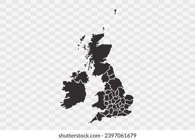 Uk Counties Map iron Color on White Background quality files Png