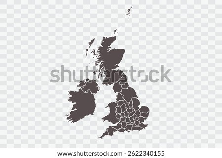 Uk Counties Map Minimalist  High-Quality PNG  Ash Color on Transparent Background Perfect for presentations infographics educational materials and graphic design projects