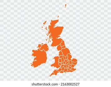 Uk Counties Map orange Color on White Backgound  illustration eps 10