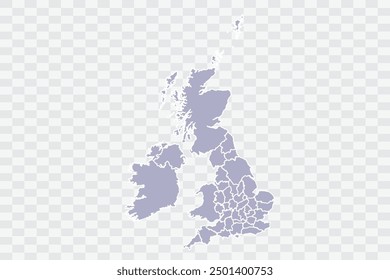Condados del Reino Unido Mapa de color de plata sobre fondo blanco archivos de calidad Png