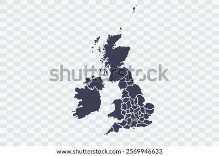 Uk Counties Map Slate Color on White Background quality files Png
