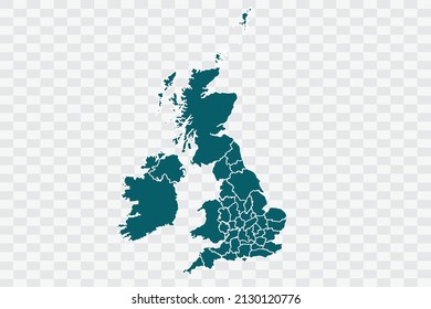 Uk Counties Map Teal Green Color On Backgound Png