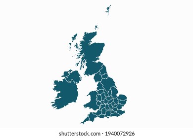 Uk Counties map vector. blue color on white background.