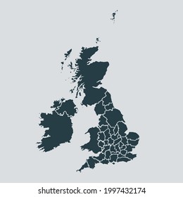 Uk Counties map vector, isolated on gray background