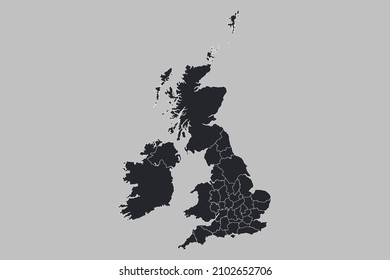 Uk Counties map vector, isolated on gray background