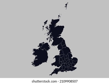 Uk Counties map vector, Isolated on gray background