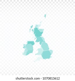Uk Counties map-Polygonal map is made of colorful hexagons using the gradient method. On a plain background. Vector illustration eps 10.