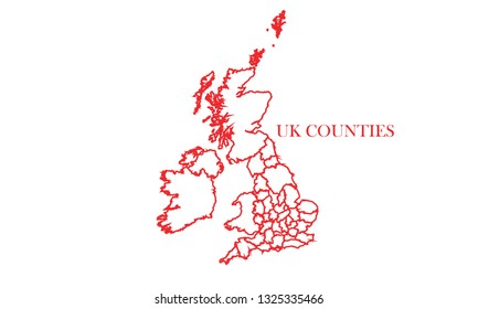 Uk Counties red line map