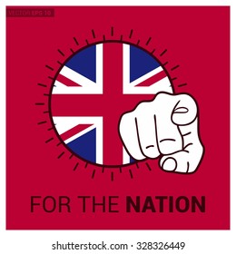 UK country flag in Circle and pointing finger at viewer typography Ready for the Nation. Vector Illustration UK country flag in Circle and pointing finger at viewer typography Ready for the Nation. Vector Illustration