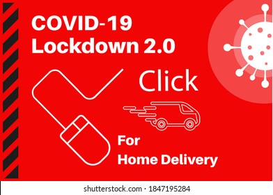 UK Covid-19 Lockdown 2.0 Click For Home Delivery Vector Illustration