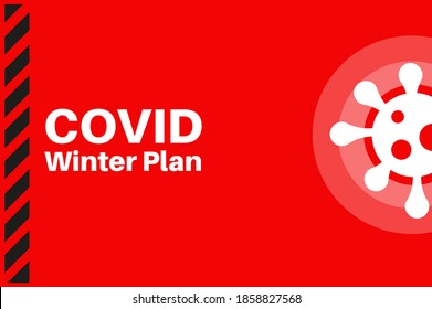 Ilustración del vector del plan invernal Covid-19 del Reino Unido sobre un fondo rojo con un icono de virus.