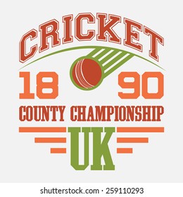 UK cricket county championship, t-shirt typographic design
