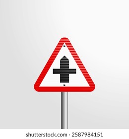 UK Crossroads Ahead Sign: vector illustration of an English sign signaling an intersection ahead with white background