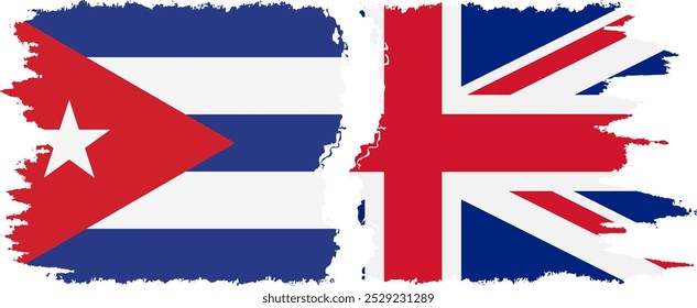 Reino Unido e Cuba grunge bandeiras conexão, vetor