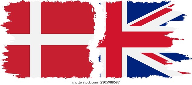 UK and Denmark grunge flags connection, vector