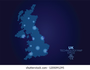 UK Dotted Technology Map. Modern Data Communication Concept