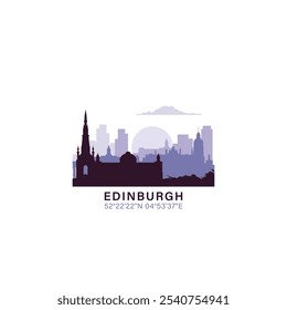 Logotipo de Edimburgo del Reino Unido con el horizonte, icono de Vector retro del paisaje urbano. Reino Unido, Escocia fachada abstracta de la ciudad del viaje, logotipo del horizonte