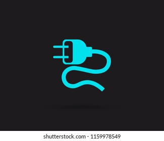 Uk Electric plug web icon isolated on black background, top view.