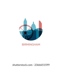 UK England Birmingham cityscape skyline capital city panorama vector flat modern logo icon. Britain West Midlands metropolitan county emblem idea with landmarks and building silhouettes
