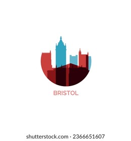 Reino Unido Inglaterra Bristol paisaje urbano ciudad capital panorámica vector plano icono de logotipo moderno. Gran Bretaña Suroeste emblema de la idea con monumentos y siluetas de construcción