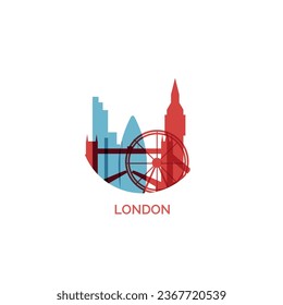 UK England London city cityscape skyline capital panorama vector flat modern logo icon. United Kingdom emblem idea with landmarks and building silhouettes