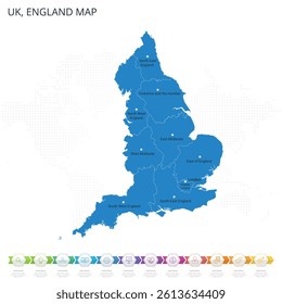 UK, England Map - Infographic detailed map with regions and cities of the country. Vector illustration EPS10.
