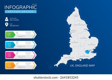 UK, England map with location pointer marks. High detailed country map with division, cities and capital infographic template. Vector illustration EPS10
