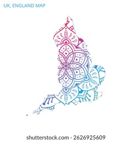 UK, England Map Mandala with Colorful Details Textured Vector Design Template on White Background.