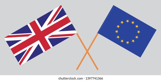 The UK and the EU. British and the European Union flags